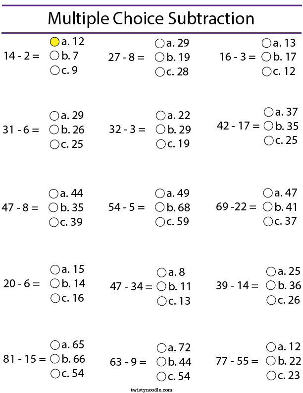 multiple-choice-subtraction-math-worksheet-twisty-noodle